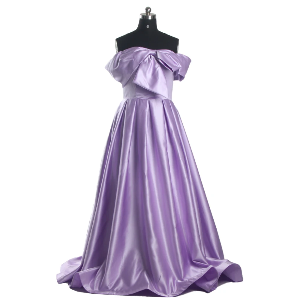 Evening Dresses Purple Shiny Satin Off the Shouder Bow Simple Lace up Pleat A-line Floor Length Plus size Lady Party Dress B1950
Evening Dresses Purple Shiny Satin Off the Shouder Bow Simple Lace up Pleat A-line Floor Length Plus size Lady Party Dress B1950