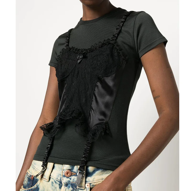 Fashion Simple Black Harajuku Tshirts Women 2023 Summer Runway High Quality Short Sleeve O Collar Lace Stitching T-shirts New
Fashion Simple Black Harajuku Tshirts Women 2023 Summer Runway High Quality Short Sleeve O Collar Lace Stitching T-shirts New
