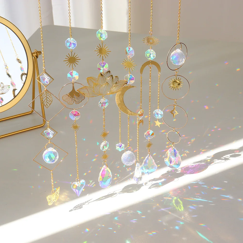 6pcs Crystal Light Collection Pendant Creative Chic Metal Rainbow Ornament Garden Ornaments Lotus Moon Sun for Home Wall Bedroom
6pcs Crystal Light Collection Pendant Creative Chic Metal Rainbow Ornament Garden Ornaments Lotus Moon Sun for Home Wall Bedroom