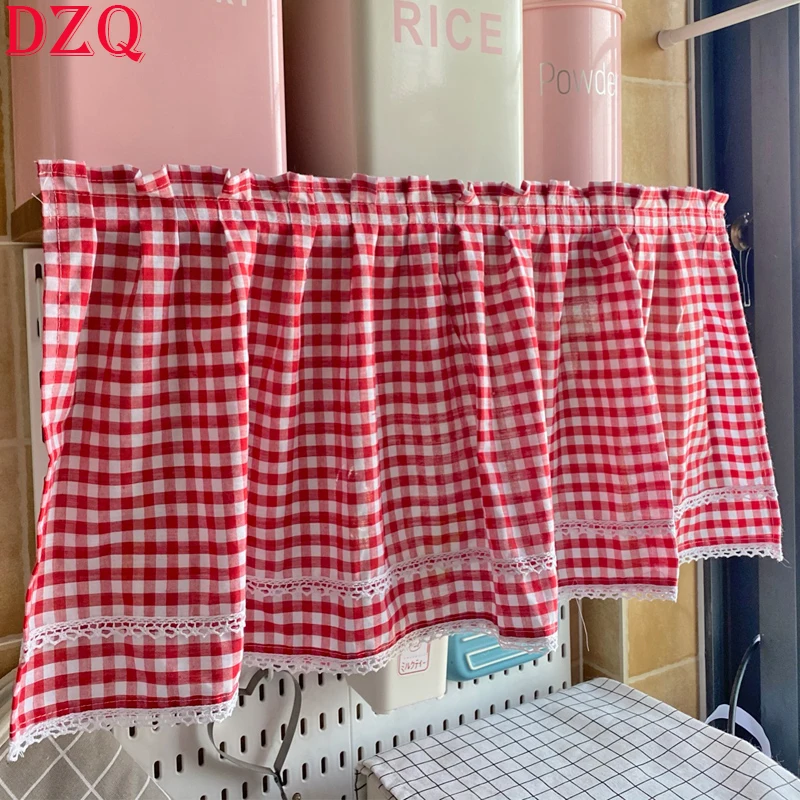 South Korea Red/Blue Plaid Short Curtains for Kitchen Japanese Bottom Lace Half Curtain Coffee Valnace #A090
South Korea Red/Blue Plaid Short Curtains for Kitchen Japanese Bottom Lace Half Curtain Coffee Valnace #A090