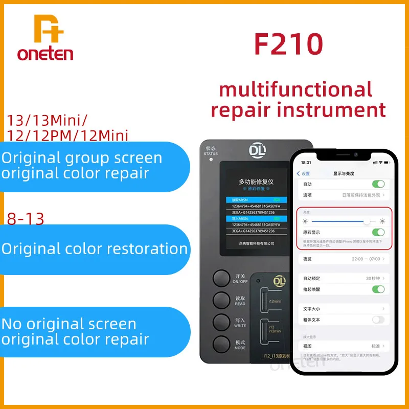 DL F210 True Tone Recovery Programmer For 8 Plus 11 12 13 Pro Max Mini Copy Display Original Color Recovery Repair Instrument
DL F210 True Tone Recovery Programmer For 8 Plus 11 12 13 Pro Max Mini Copy Display Original Color Recovery Repair Instrument