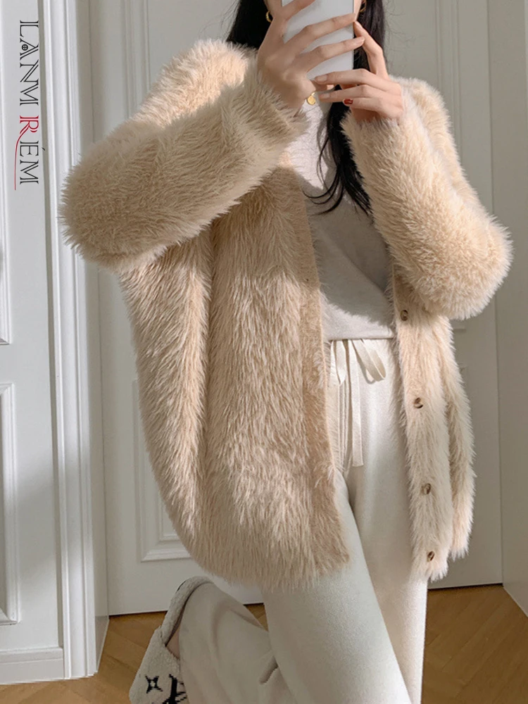 

LANMREM Imitation Mink Knitted Sweater Coat For Women Velvet Soft Long Sleeves Single Breasted Top 2023 Spring Winter New 2R8798