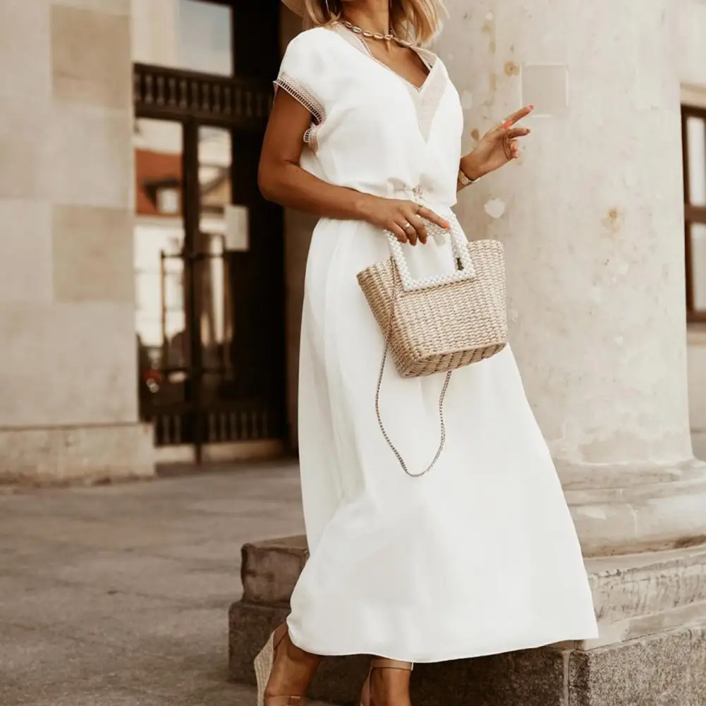Fashion Lace-Up Loose Commuters Dress Women Summer Elegant Bat Sleeve V-Neck Elastic Lace Dress Ladies Casual Solid Color Dress
Fashion Lace-Up Loose Commuters Dress Women Summer Elegant Bat Sleeve V-Neck Elastic Lace Dress Ladies Casual Solid Color Dress