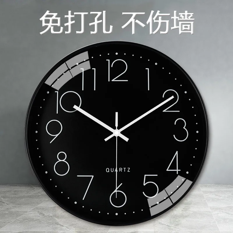 

12 Inch Large Black Wall 3D Clock Brief Design Silent Hall Timepiece For Living Room Study Bedside Kitchen Electronic Home Decor