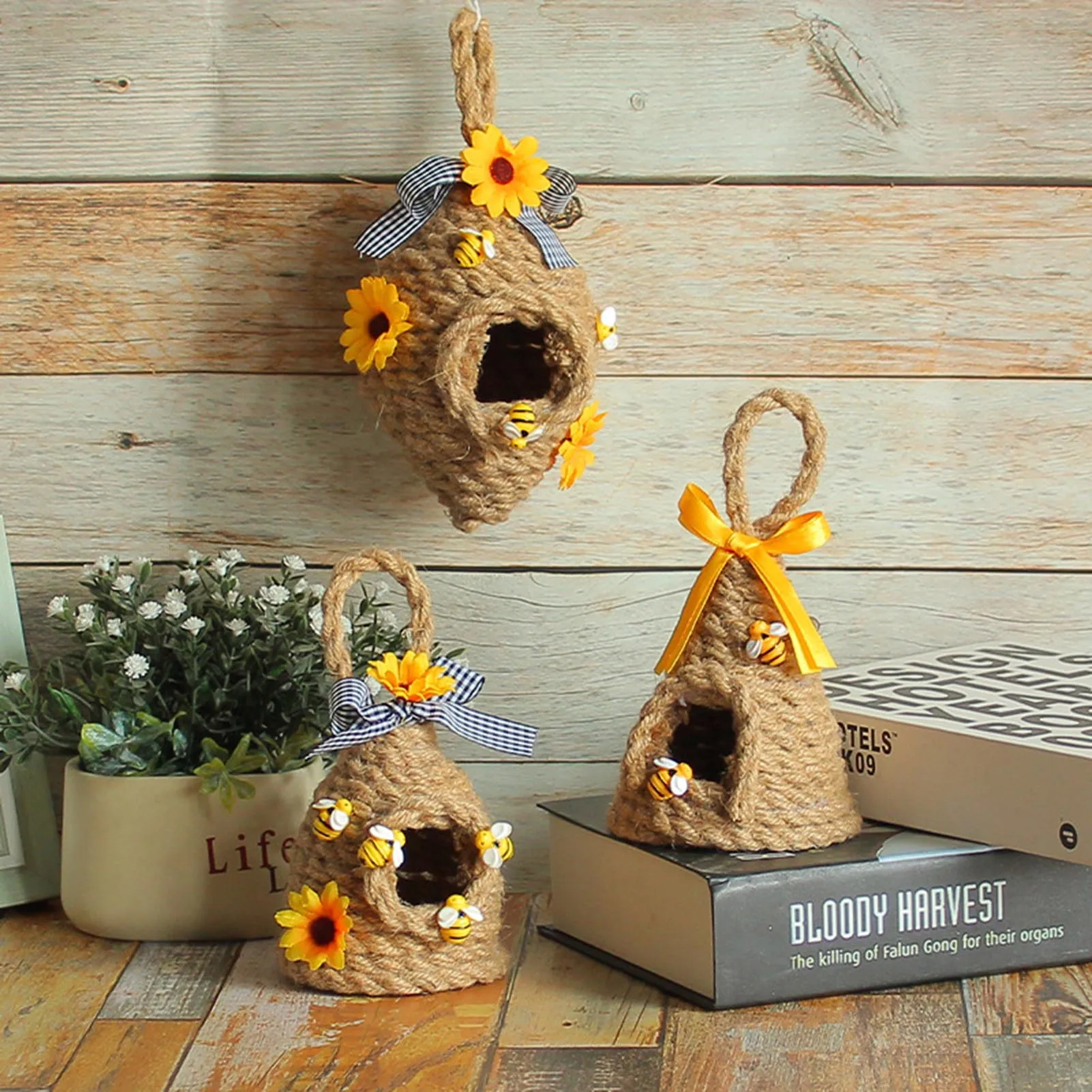 

Bee Hive Decor Tiered Tray Beehive Decor Handmade Jute Beehive Home Sunflower Decoration For Bookshelf Farmhouse Country Kitchen