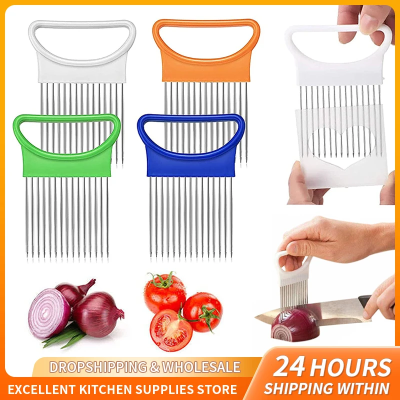 

Stainless Steel Onion Needle Fork Vegetables Fruit Slicer Tomato Cutter Knife Cutting Safe Holder Kitchen Accessories Gadgets