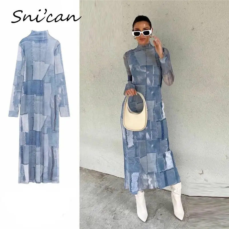 Женское Сетчатое платье с длинным рукавом, голубое повседневное платье средней длины с высоким воротником и поясом, модель 2022 на весну
Женское Сетчатое платье с длинным рукавом, голубое повседневное платье средней длины с высоким воротником и поясом, модель 2022 на весну