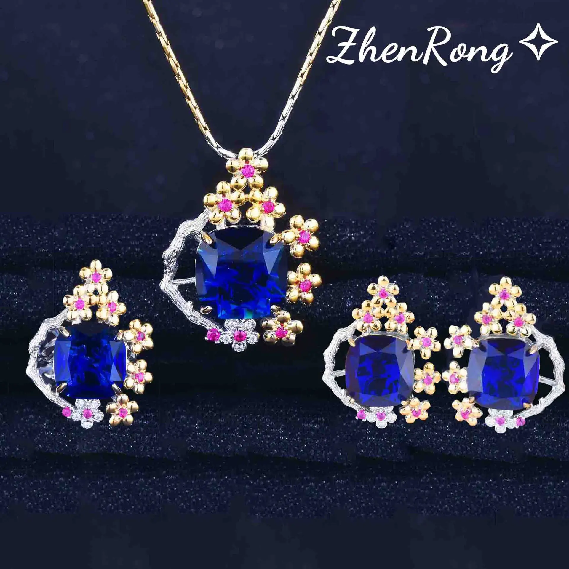 Luxury Plum Blossom Flowers Design Jewelry Sets For Women Simulated Sapphire Pendant Necklaces Earrings Rings Valentines Gifts
Luxury Plum Blossom Flowers Design Jewelry Sets For Women Simulated Sapphire Pendant Necklaces Earrings Rings Valentines Gifts
