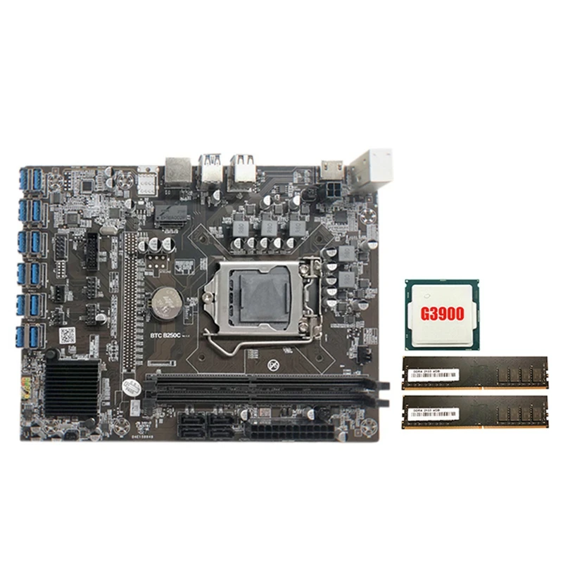 B250C Mining Motherboard With G3900 CPU+2XDDR4 4G 2133Mhz RAM 12XPCIE To USB3.0 Card Slot Board For BTC 
B250C Mining Motherboard With G3900 CPU+2XDDR4 4G 2133Mhz RAM 12XPCIE To USB3.0 Card Slot Board For BTC