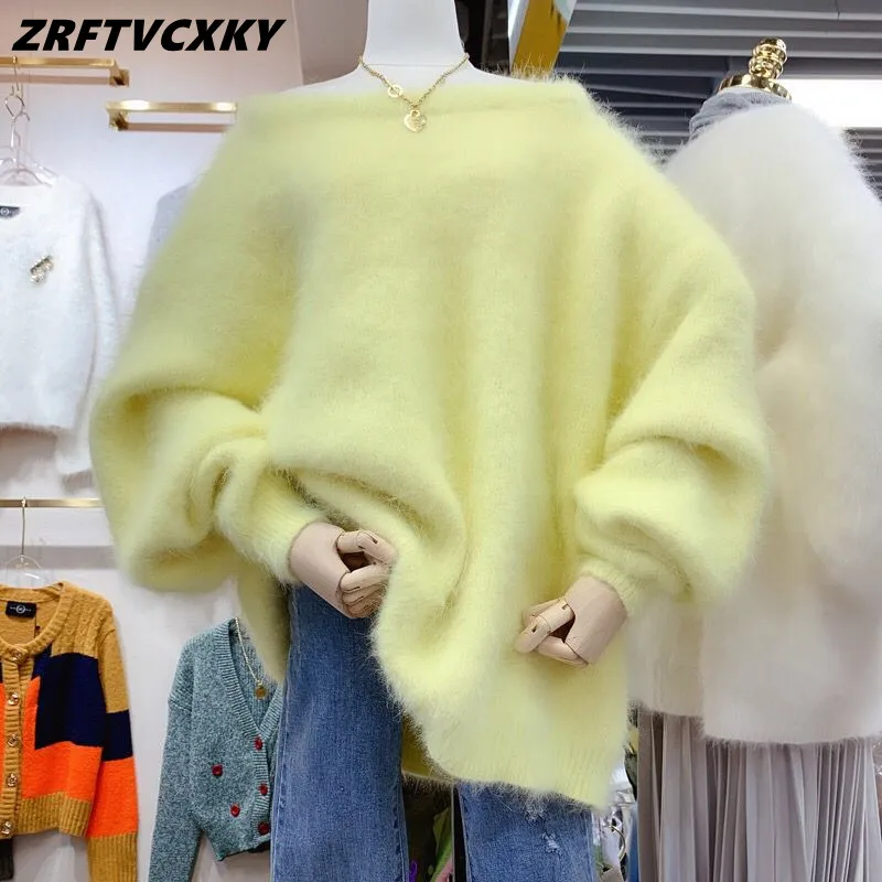 Autumn Winter Mink Cashmere Warm Women Sweaters New Lazy Style Designer O Neck Soft Mohair Thick Loose Knitted Pullovers
Autumn Winter Mink Cashmere Warm Women Sweaters New Lazy Style Designer O Neck Soft Mohair Thick Loose Knitted Pullovers