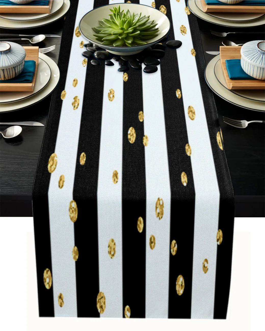 Черный, Белый цвет полосы Золотой горошек настольная дорожка для украшения свадебного стола обеденный стол бегун столовых Рождество Декор... 
Черный, Белый цвет полосы Золотой горошек настольная дорожка для украшения свадебного стола обеденный стол бегун столовых Рождество Декор...