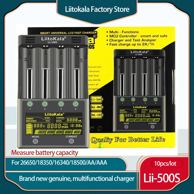 10 шт./лот LiitoKala Lii-500S 18650 зарядное устройство с ЖК-дисплеем для 26650 16340 18350 в 3,7 в Ni-MH Ni-Cd li-ion 
10 шт./лот LiitoKala Lii-500S 18650 зарядное устройство с ЖК-дисплеем для 26650 16340 18350 в 3,7 в Ni-MH Ni-Cd li-ion