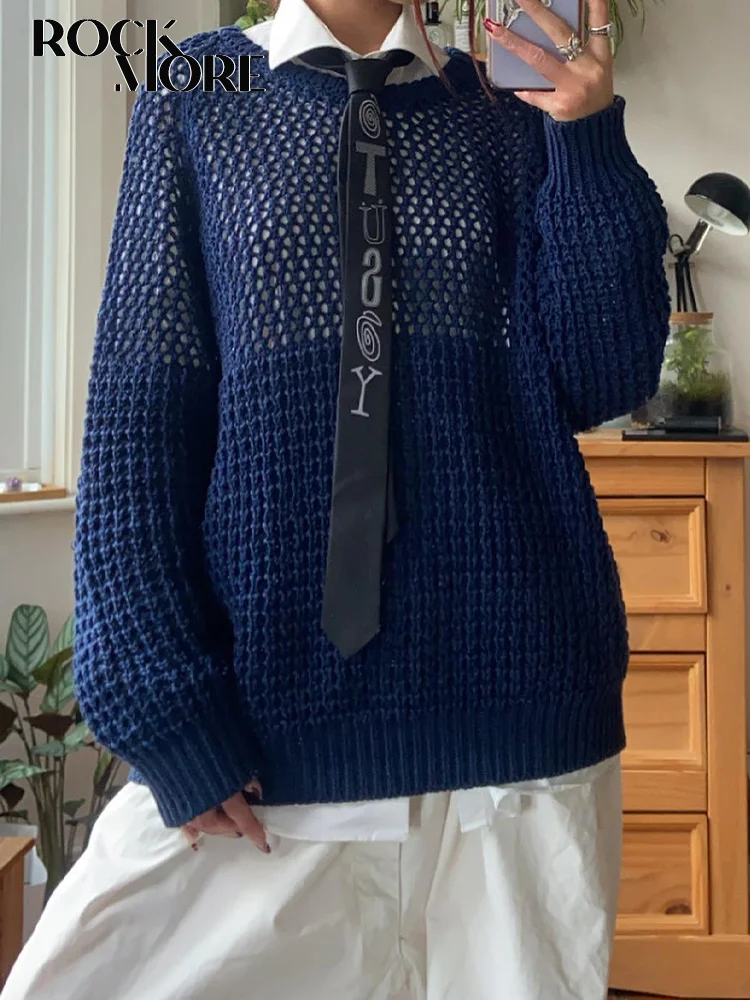 

Rockmore винтажные свободные свитера осенние женские темно-синие вязаные свитера Y2K Fairycore Grunge повседневные оверсайз пуловеры Топы корейские 2022
