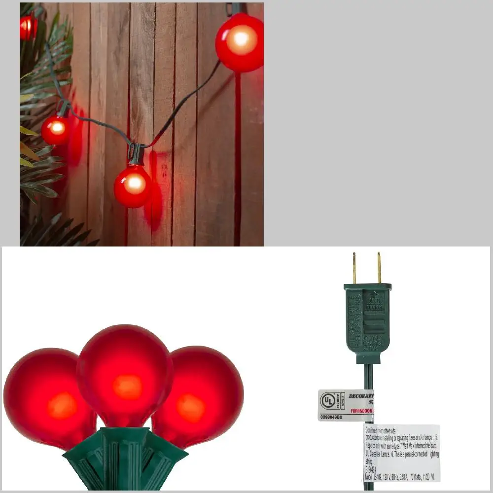 Gorgeous 15 Red Satin G50 Globe Christmas Lights on Green Wire - Perfect for Outdoor or Indoor Decor
Gorgeous 15 Red Satin G50 Globe Christmas Lights on Green Wire - Perfect for Outdoor or Indoor Decor