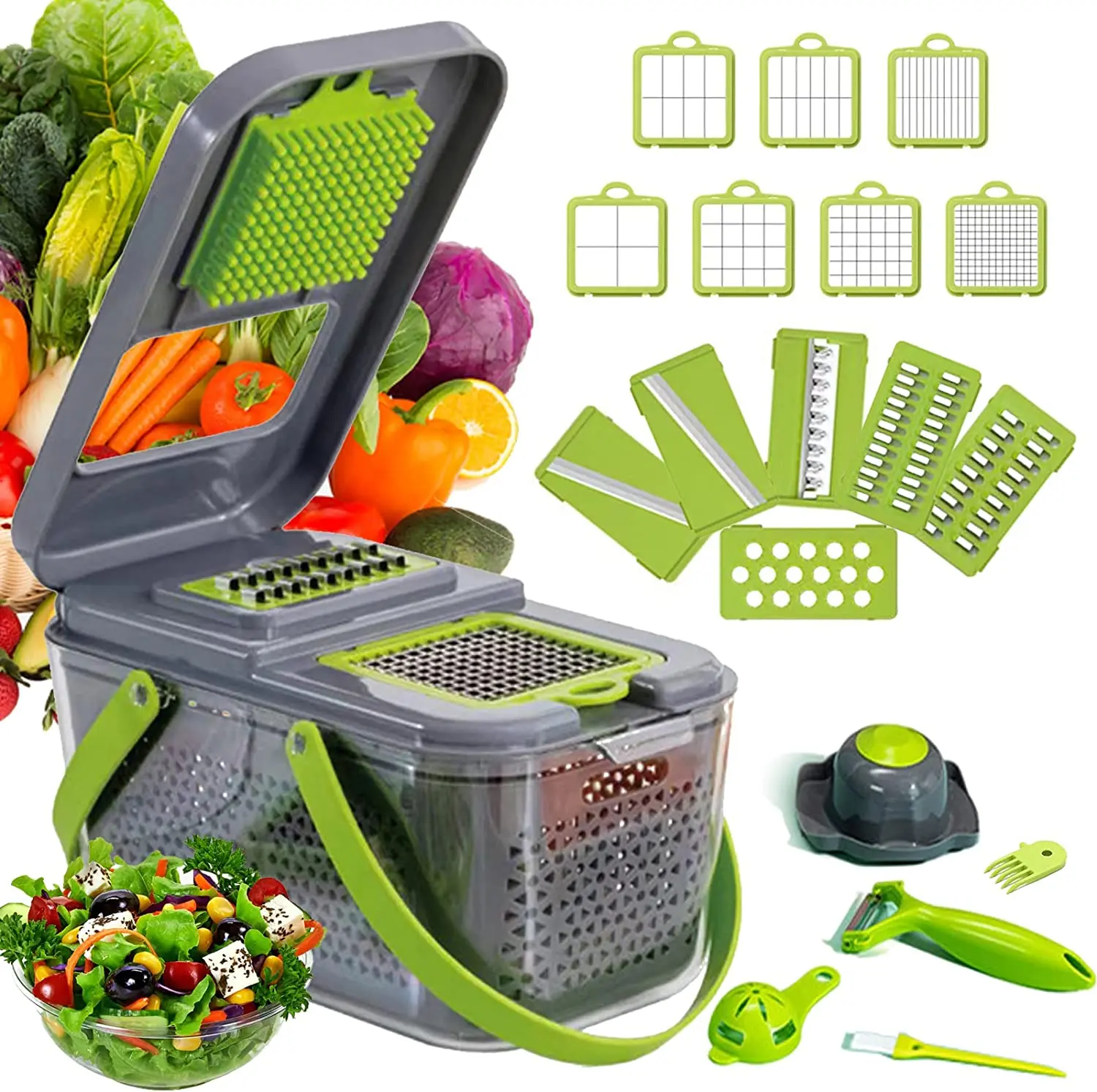Vegetable Chopper, Upgraded 22 in 1 Mandoline Vegetable Slicer Dicer with 13 Stainless Steel Blades, Adjustable Slicer, Vegetabl
Vegetable Chopper, Upgraded 22 in 1 Mandoline Vegetable Slicer Dicer with 13 Stainless Steel Blades, Adjustable Slicer, Vegetabl