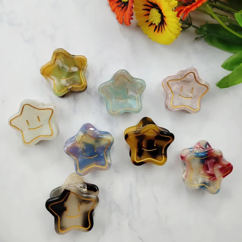 Acetate Colorful Smile Face Cute Kawaii Five-pointed Star Mini Hair Claw Clips For Girl Children Temperament Hair Clamps Fashion
Acetate Colorful Smile Face Cute Kawaii Five-pointed Star Mini Hair Claw Clips For Girl Children Temperament Hair Clamps Fashion