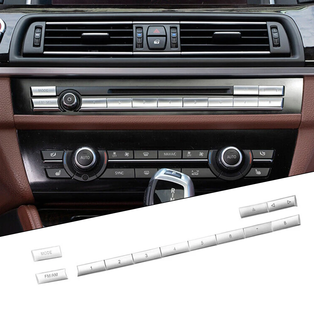 

ABS пластиковая отделка центральной консоли для BMW 5 6 7 серии 5GT F10 хром 12 шт. центральный CD режим FM/AM Кнопка отделка крышка