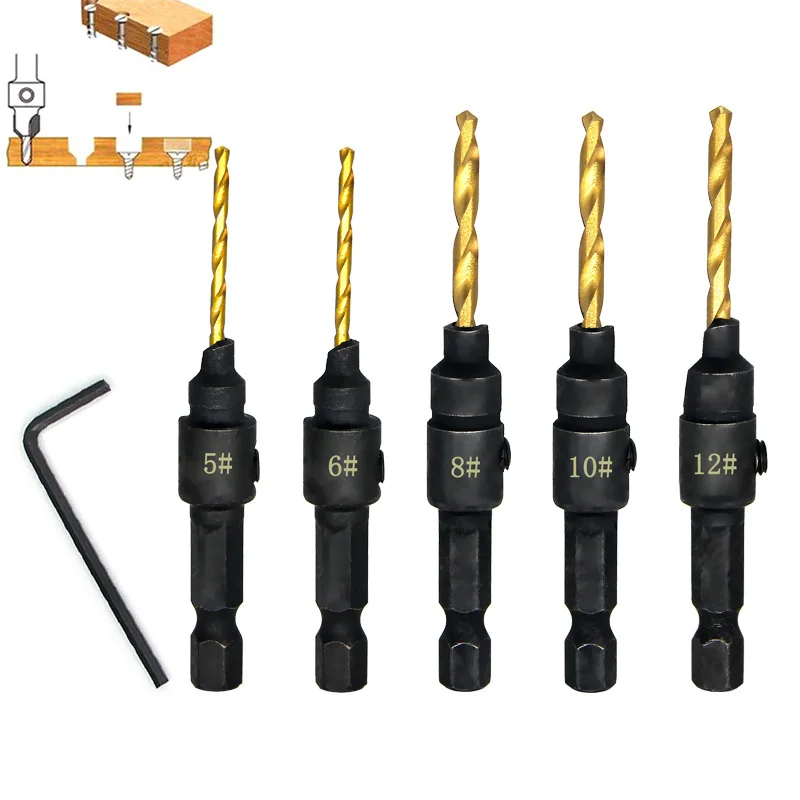 

1pc 1/4 Hex Shank HSS Countersink Woodworking Router Bit set Milling Cutter Screw Extractor Remon Demolition Wood Core Drill Bit