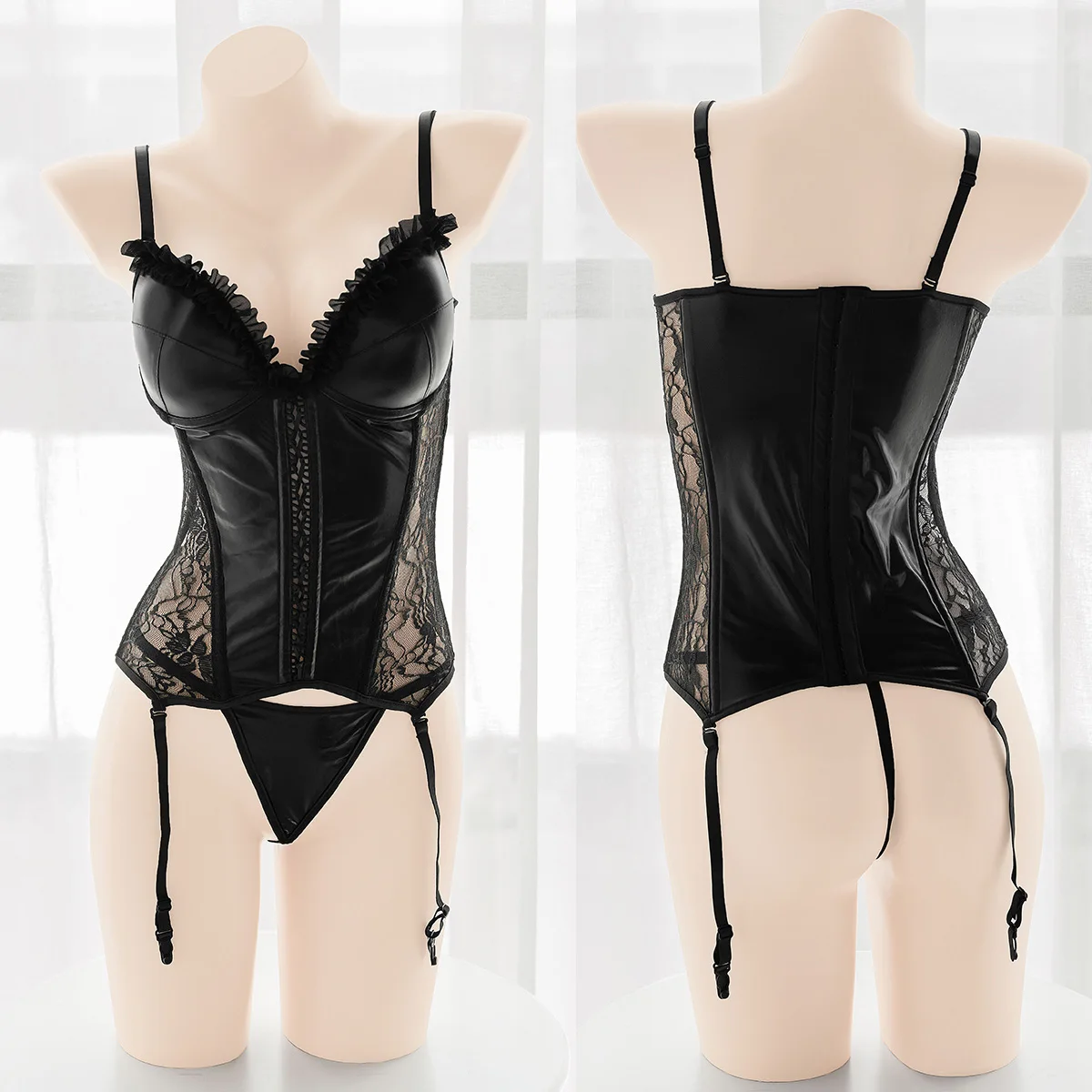 Sexy Patent Leather Lace Bodice Court Corset Suit Anime Maid Cosplay Costume T-back Jumpsuit Sweet Gift for Women Underwear
Sexy Patent Leather Lace Bodice Court Corset Suit Anime Maid Cosplay Costume T-back Jumpsuit Sweet Gift for Women Underwear