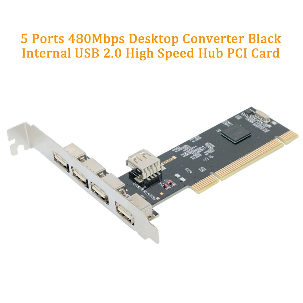 

USB 2.0 PCI Card High Speed Controller 5 Ports Black Internal 480Mbps Expansion Desktop Converter Adaptor Hub Durable