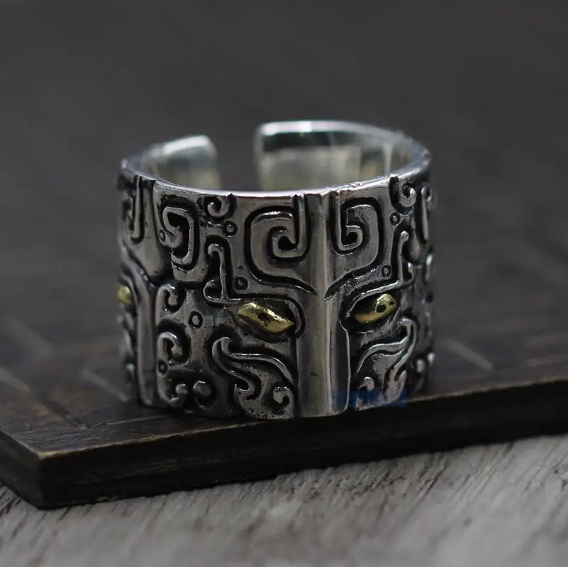 

Thai Silver Personality Retro Style Ring Ring Domineering Carved Gluttonous men's Sterling Silver 925 Jewelry