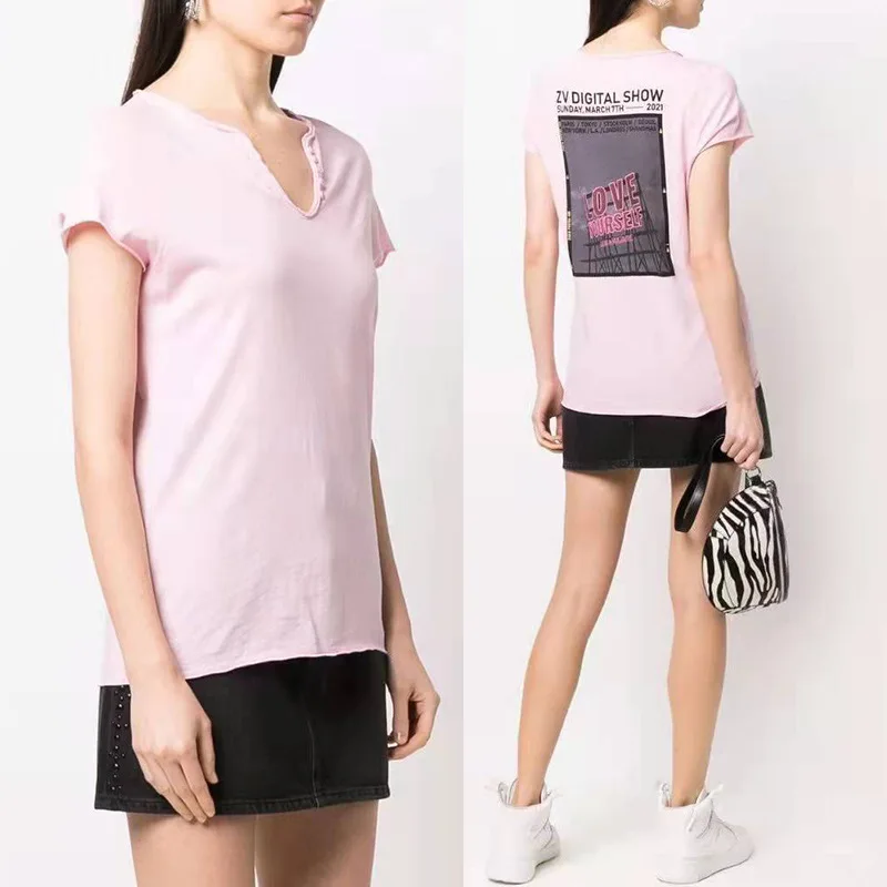 2022 High-end Brand Summer New Back Digital Printing U-neck Button Pink Cotton Short-sleeved T-shirt Women's Tide X106
2022 High-end Brand Summer New Back Digital Printing U-neck Button Pink Cotton Short-sleeved T-shirt Women's Tide X106