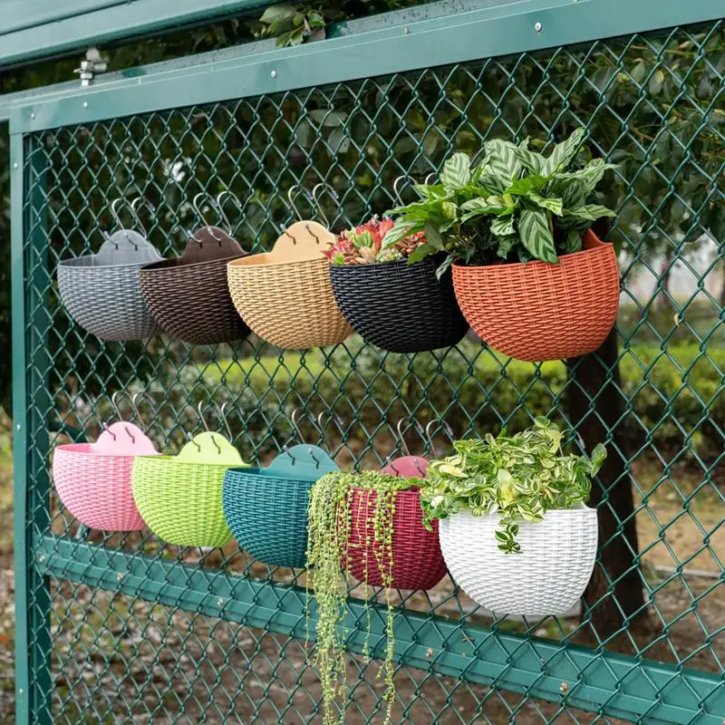 

Плетеная корзина для цветов ручной работы из искусственного ротанга, садовый горшок для лозы, подвесная ваза, настенный контейнер для растений, корзина для сада