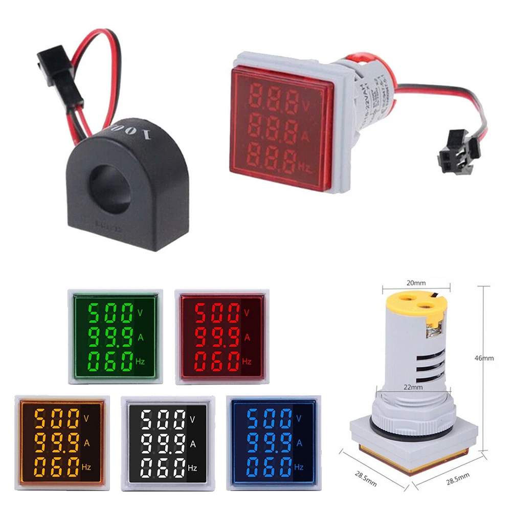 3 In 1 Square LED Digital Voltmeter Ammeter Hertz Meter AC 60-500V 100A 20-75Hz With Rectangular Transformer Current Meter
3 In 1 Square LED Digital Voltmeter Ammeter Hertz Meter AC 60-500V 100A 20-75Hz With Rectangular Transformer Current Meter