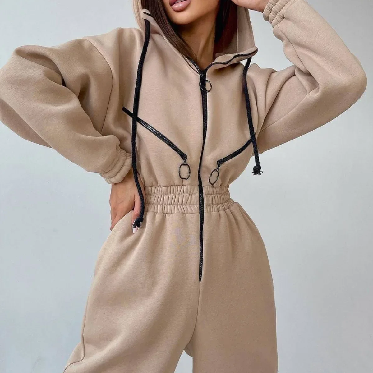 

Elegant Hoodies Jumpsuit Korea Fashion Women Long Sleeve One Piece Outfit Warm Overalls Winter Sportwear Rompers Tracksuits New