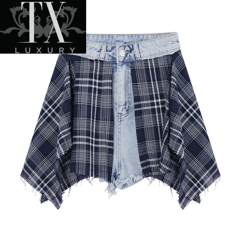 Summer Women's Denim Shorts Irregular Spliced Plaid Cloth Streetwear Fashion Retro Chic Harajuku Casual Crop Pants
Summer Women's Denim Shorts Irregular Spliced Plaid Cloth Streetwear Fashion Retro Chic Harajuku Casual Crop Pants