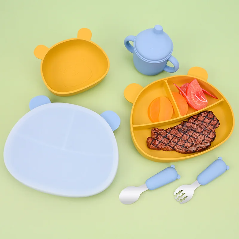 

Безопасная силиконовая обеденная тарелка Bear Baby, плотные милые детские блюда, тренировочная посуда для малышей, миски для кормления детей, б...