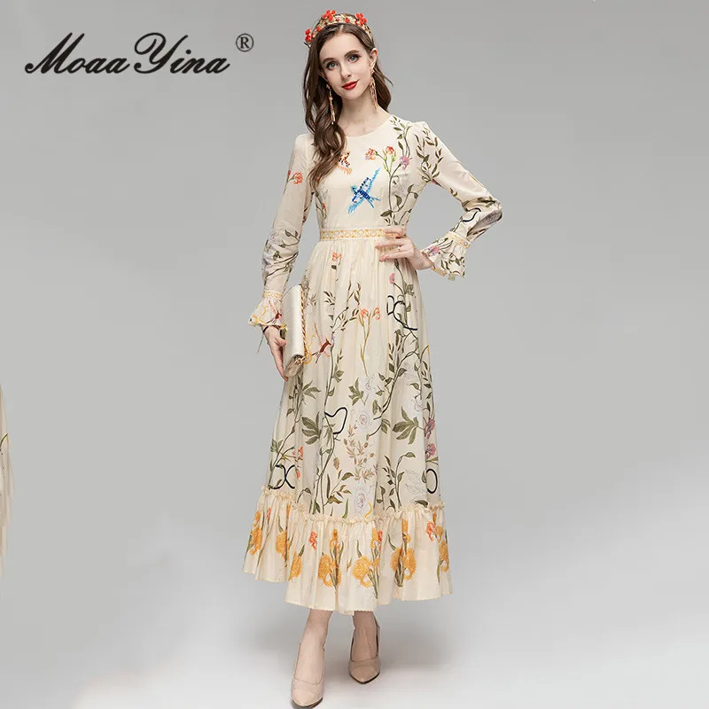 MoaaYina Summer Fashion Designer Vintage Print Casual Dress Women's O-neck Beading Diamond High Waist Ruffles Hem Long Dress 
MoaaYina Summer Fashion Designer Vintage Print Casual Dress Women's O-neck Beading Diamond High Waist Ruffles Hem Long Dress