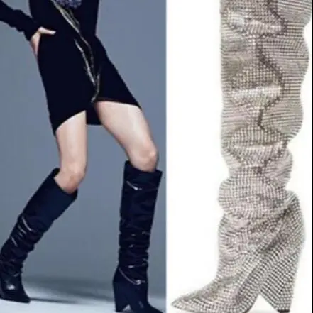 Moraima Snc Crystal Embellished Knee High Boots Sexy Pointed Toe Riding Boots Runway Spike Heels Long Boots Black
Moraima Snc Crystal Embellished Knee High Boots Sexy Pointed Toe Riding Boots Runway Spike Heels Long Boots Black