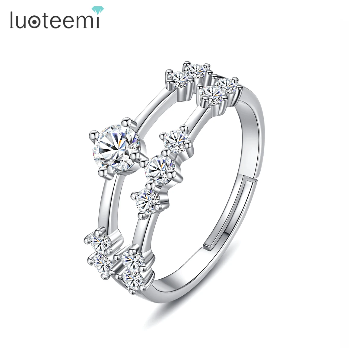 

LUOTEEMI Luxury Double Layers Small Round Cubic Zirconia Ring For Women Eternal Luxury Wedding Bridal Engagement Adjustable Ring