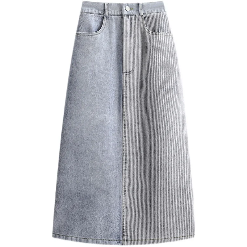 High Waist Straight Skirt Stripe Patchwork Vintage Back Split Female Fashion Clothes Denim Women Stitching A-line Free Shipping
High Waist Straight Skirt Stripe Patchwork Vintage Back Split Female Fashion Clothes Denim Women Stitching A-line Free Shipping