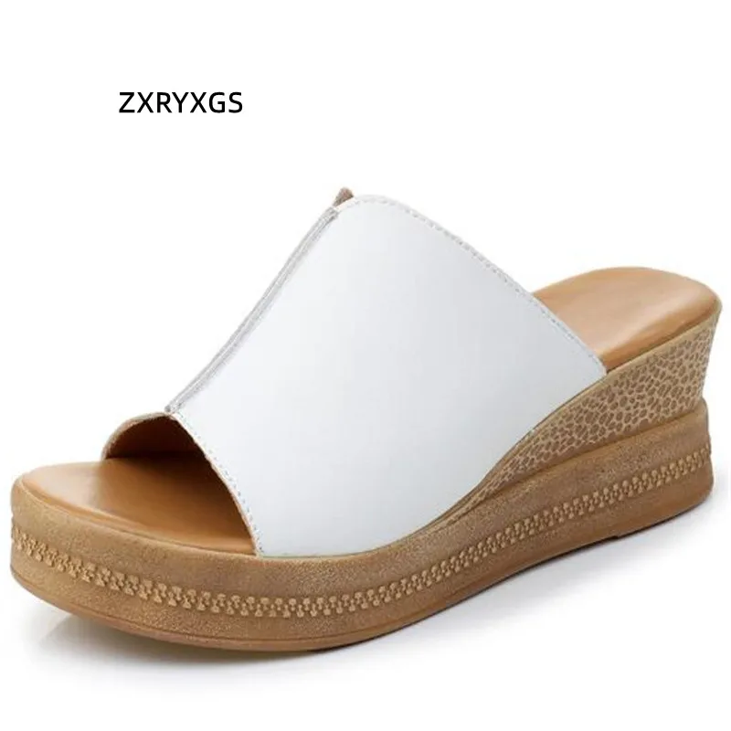 2022 New Summer Fish Mouth Genuine Leather Slippers Women Sandals Thick Sole Wedges Slippers Increase Sandals Women Shoes White 
2022 New Summer Fish Mouth Genuine Leather Slippers Women Sandals Thick Sole Wedges Slippers Increase Sandals Women Shoes White