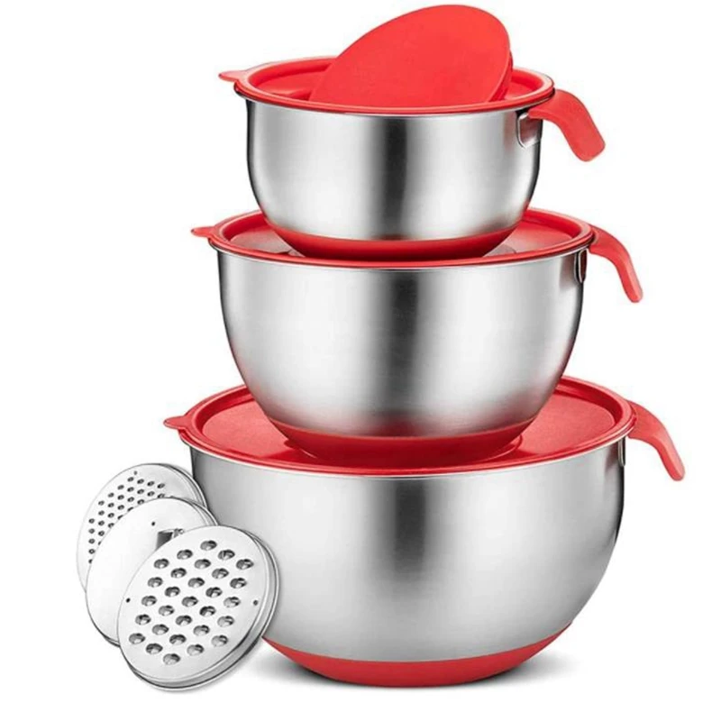 Mixing Bowls,Stainless Steel Non Slip Mixing Bowls,With Airtight Lids And Grater,Measurement Marks,For Salad Mixer,Etc
Mixing Bowls,Stainless Steel Non Slip Mixing Bowls,With Airtight Lids And Grater,Measurement Marks,For Salad Mixer,Etc