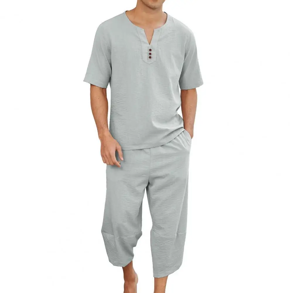 2 Pcs/Set Men Tracksuit Solid Color V Neck Elastic Waists Casual Summer T-shirt Set for Daily Wear
2 Pcs/Set Men Tracksuit Solid Color V Neck Elastic Waists Casual Summer T-shirt Set for Daily Wear