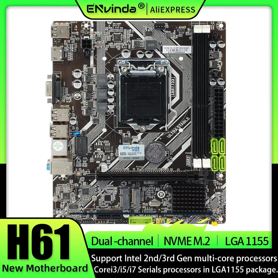 ENVINDA H61 LGA1155 Motherboard DDR3 Dual Channels Memory 16G For Intel Core i3 i5 i7 CPU NVME M.2 SSD HDMI VGA Mainboard
ENVINDA H61 LGA1155 Motherboard DDR3 Dual Channels Memory 16G For Intel Core i3 i5 i7 CPU NVME M.2 SSD HDMI VGA Mainboard