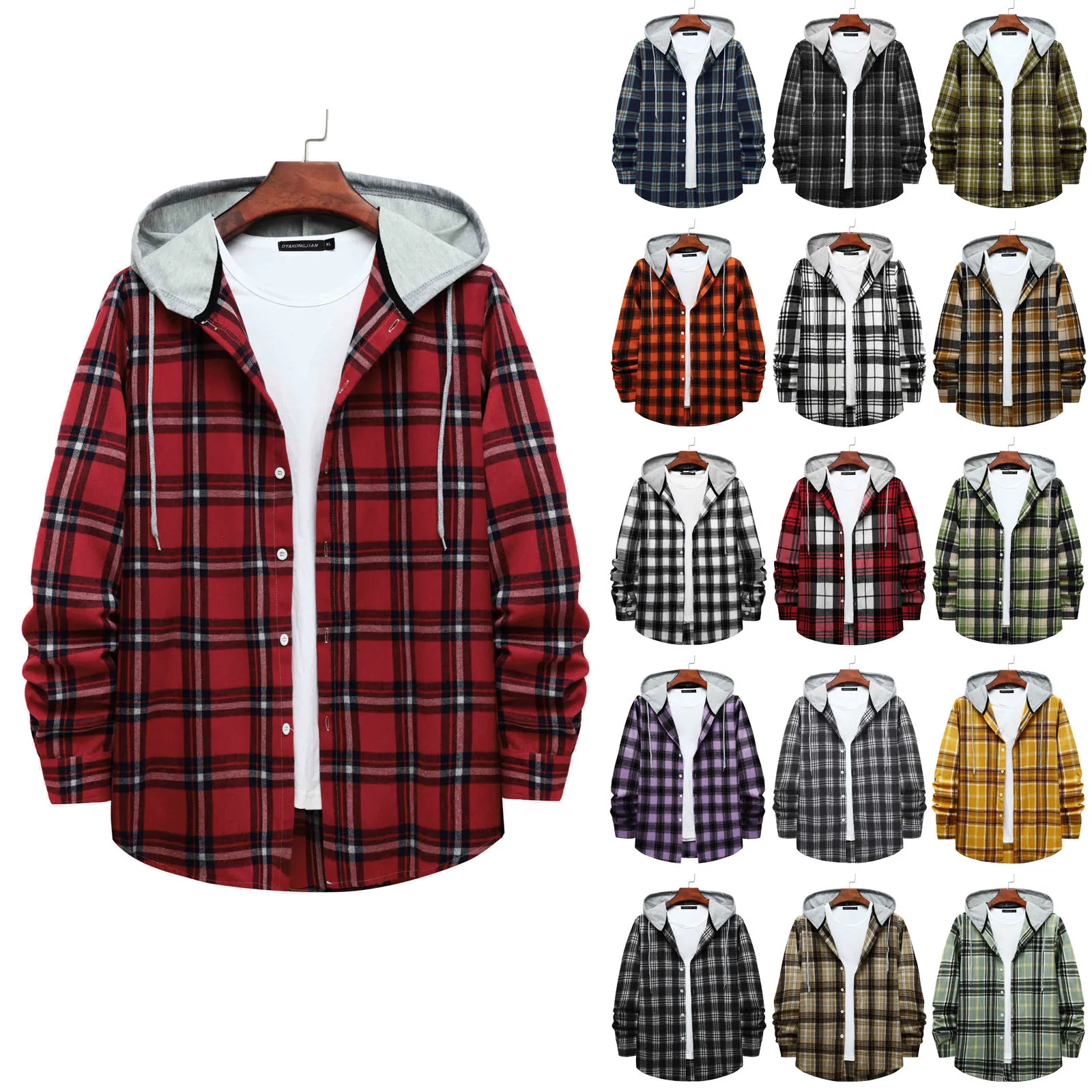 Men Men Casual Red Plaid Print Shirt Hooded Oversized Casual Shirt Men's Clothes European American Style Handsome Men Holiday 
Men Men Casual Red Plaid Print Shirt Hooded Oversized Casual Shirt Men's Clothes European American Style Handsome Men Holiday