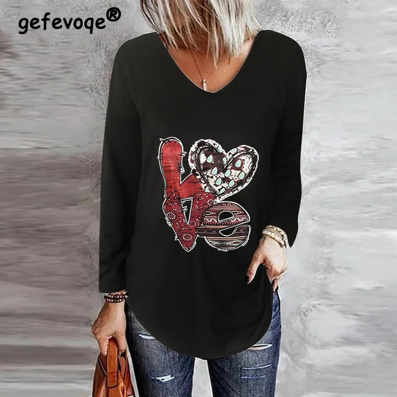 Spring Autumn Women's Fashion V-neck Letter Graphic Print Loose Long Sleeve Tunic Tees T-shirt Casual Basic Top Female Clothing
Spring Autumn Women's Fashion V-neck Letter Graphic Print Loose Long Sleeve Tunic Tees T-shirt Casual Basic Top Female Clothing
