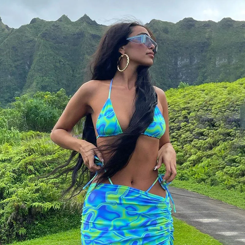 Women Print Mini Skirt Sets Two Pieces Sexy Halter Corset Tops with Lace up Drawstring Pleated Mini Skirt Beach Matching Sets 
Women Print Mini Skirt Sets Two Pieces Sexy Halter Corset Tops with Lace up Drawstring Pleated Mini Skirt Beach Matching Sets