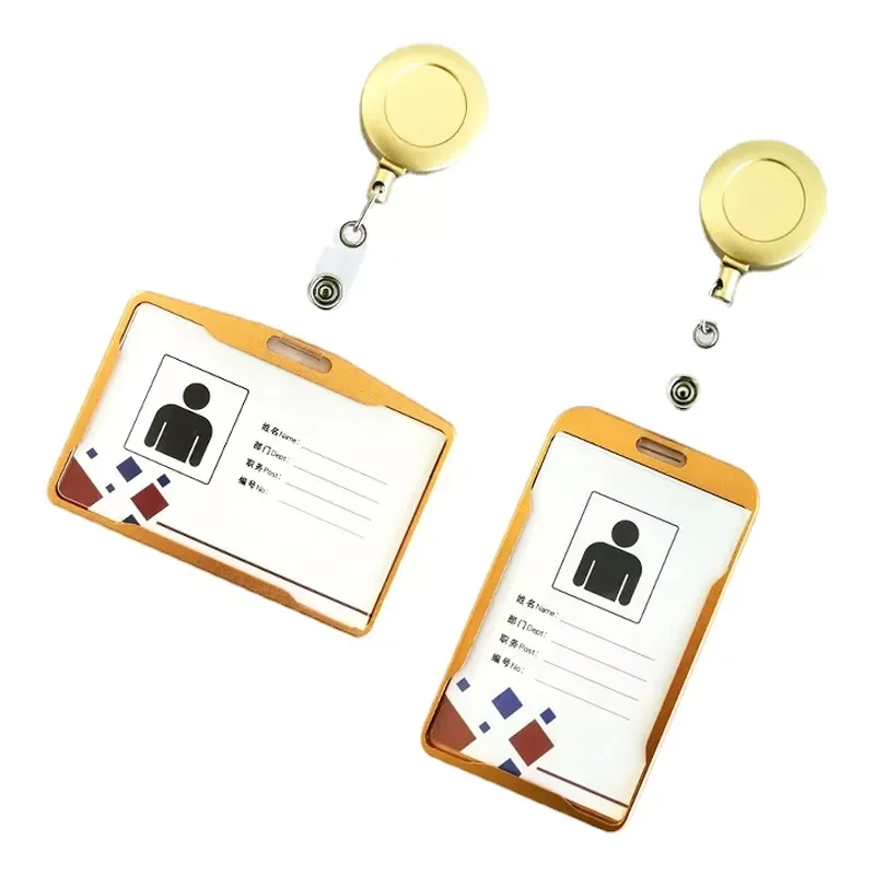 

Luxurious Aluminum Alloy ID Holders Cover with ABS Retractable Badge Reel Easy Pull Metal Name Card Badge Holder for Office Work