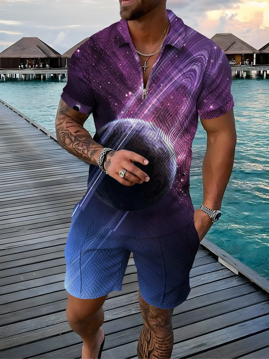 Men's Casual Polo Shirt + Shorts Suit Star Digital Printing Summer Fashion Sportswear Lapel Zipper Sportswear Jogging Suit
Men's Casual Polo Shirt + Shorts Suit Star Digital Printing Summer Fashion Sportswear Lapel Zipper Sportswear Jogging Suit