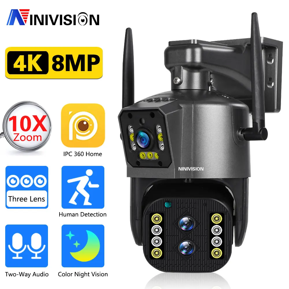 8MP 4K IP Camera Outdoor WiFi PTZ Three Lens Dual Screen 10X Optical Zoom Auto Tracking Waterproof Security CCTV Cam IPC360 Home
8MP 4K IP Camera Outdoor WiFi PTZ Three Lens Dual Screen 10X Optical Zoom Auto Tracking Waterproof Security CCTV Cam IPC360 Home