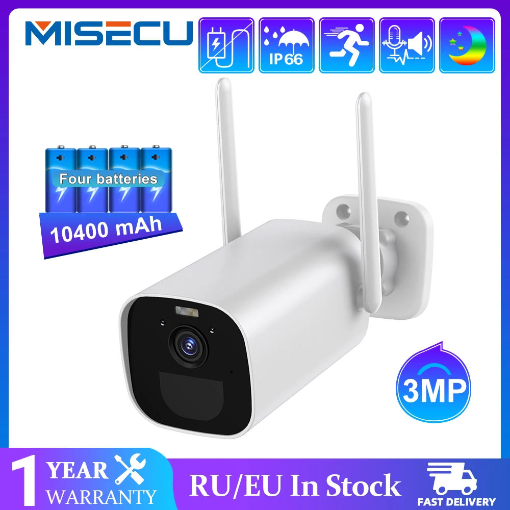 Беспроводная камера MISECU с солнечной панелью и аккумулятором 1080P уличная