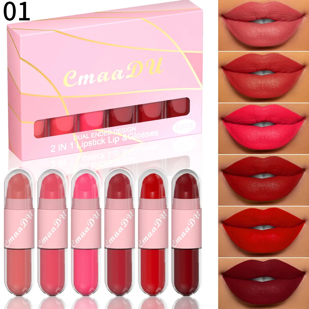 Lipstick 1Pc/6Pcs Lip Gloss 2 In 1 Lip Matte Lip Glaze Waterproof Long -lasting Moisture Red Lip Velvet Lipstick Makeup Lip Tint
Lipstick 1Pc/6Pcs Lip Gloss 2 In 1 Lip Matte Lip Glaze Waterproof Long -lasting Moisture Red Lip Velvet Lipstick Makeup Lip Tint