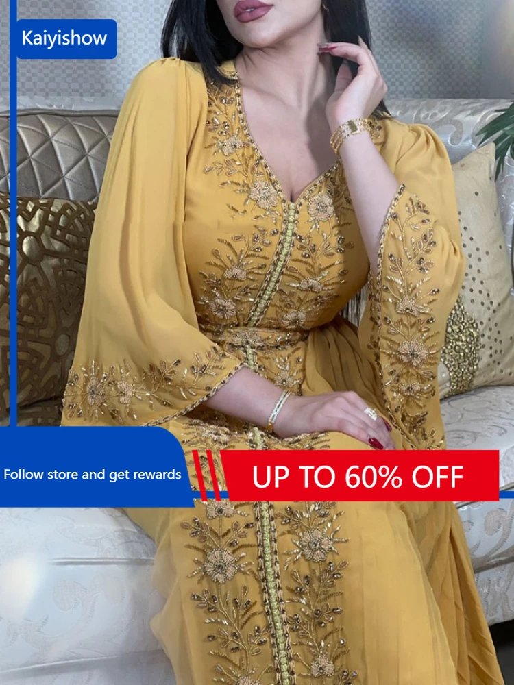 Luxury Middle East Embroidery Diamonds Sequins Kraftan Gown Evening Dress Muslim Clothing Flare Sleeves Elegant Party Robes
Luxury Middle East Embroidery Diamonds Sequins Kraftan Gown Evening Dress Muslim Clothing Flare Sleeves Elegant Party Robes