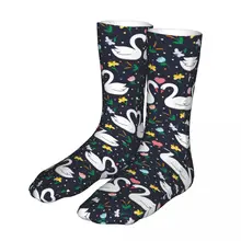 Lovely Swan Tropical Socks Mens Womens Polyester Fashion Socks Harajuku Spring Summer Autumn Winter Stockings Gift