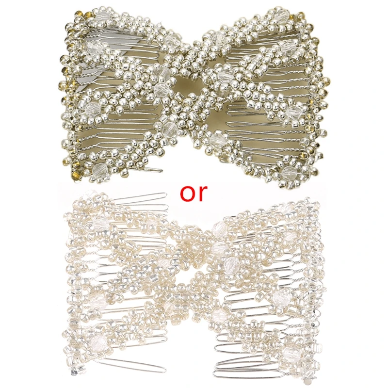 Women Twist Rhombus Beaded Hair Side Combs Stretchable Double Clips Bun Maker
Women Twist Rhombus Beaded Hair Side Combs Stretchable Double Clips Bun Maker